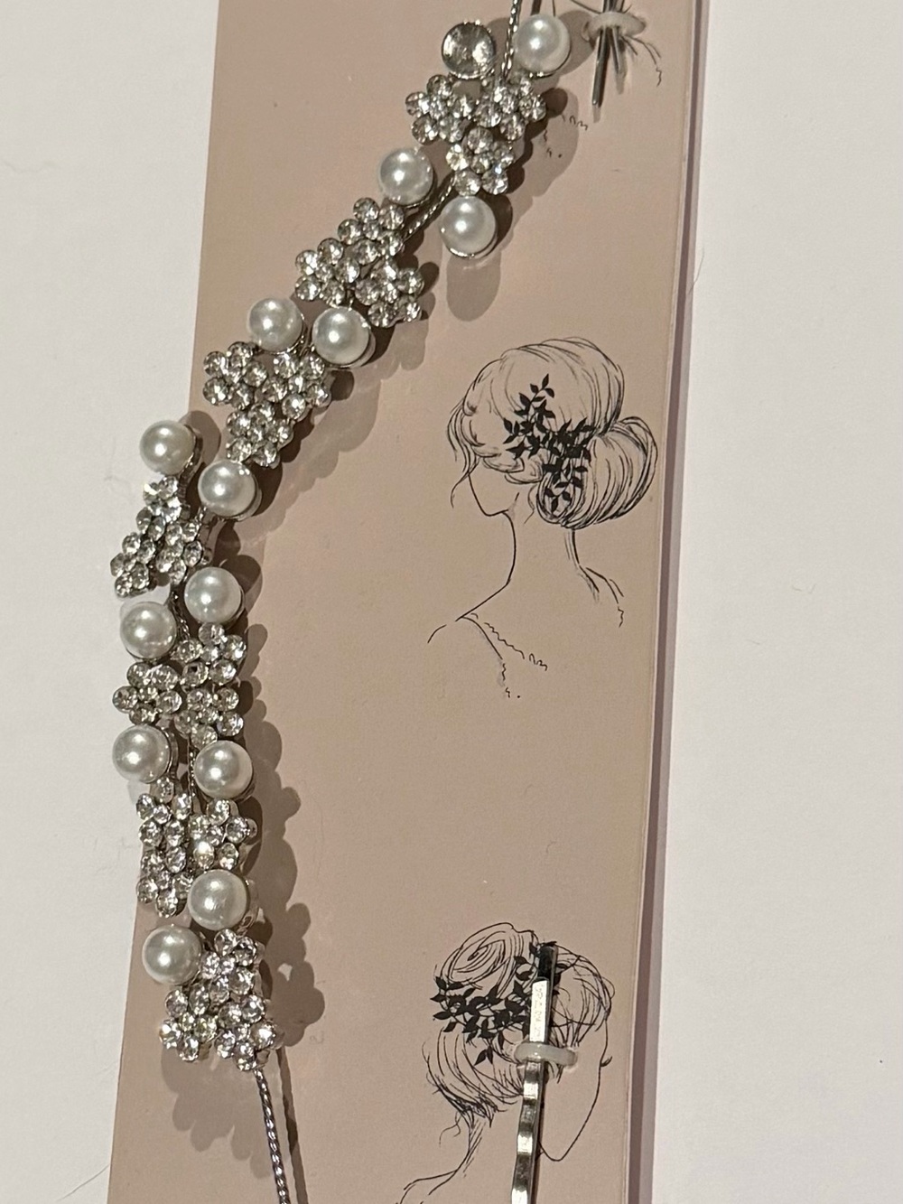Pearl & Crystal Hair Vine Accent - Silver Finish
